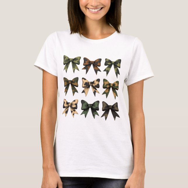 Camo Bows Military Ribbon Camouflage Soldier Dad T-Shirt (Front)