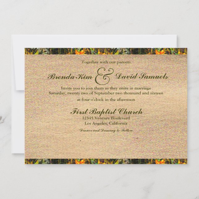 Camo Burlap Faire-part de mariage (Devant)