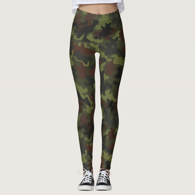 Camo Camoflauge Autism Awareness Puzzle Piece Leggings (Front)