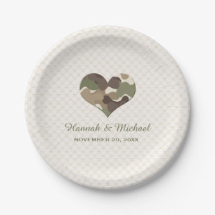 CAMO CAMOUFLAGE HEART WEDDING PAPER PLATE