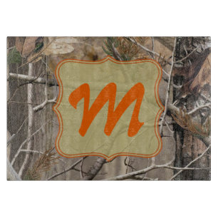 Camo Camouflage Hunti Monogram Glass Cutting Board