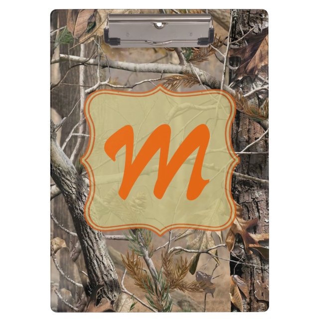 Camo Camouflage Huntin Monogram Initial Clip Board (Front)