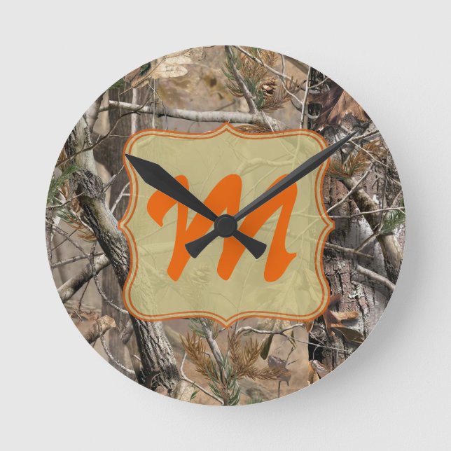 Camo Camouflage Huntin Monogram Initial Wall Clock (Front)