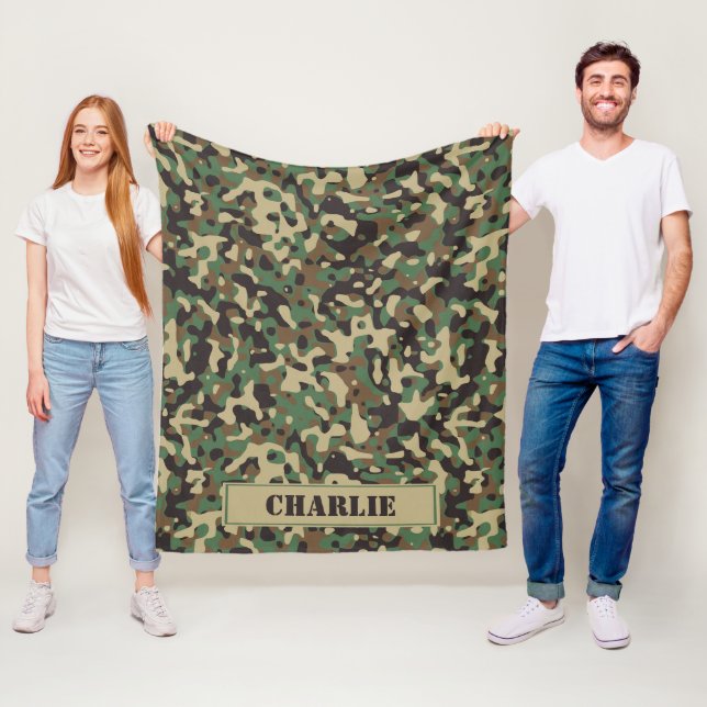 Camo camouflage pattern personalized name fleece blanket (In Situ)