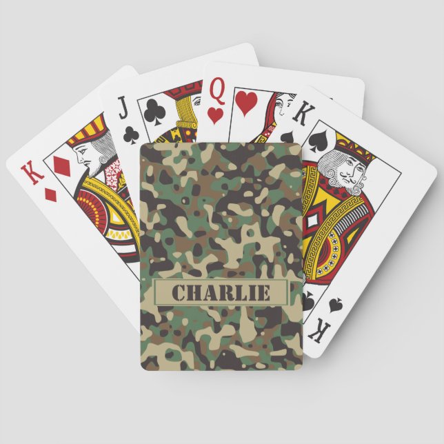 Camo camouflage pattern personalized name playing cards (Back)
