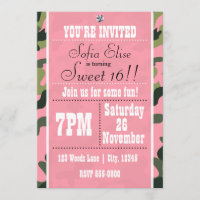 Camo Camouflage & Pink Birthday Party Invitation