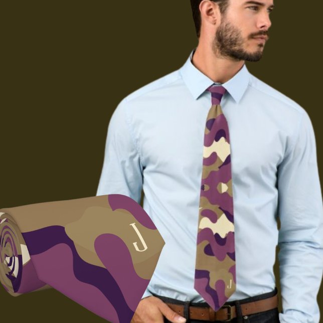 Camo camouflage purple green initial neck tie (Creator Uploaded)