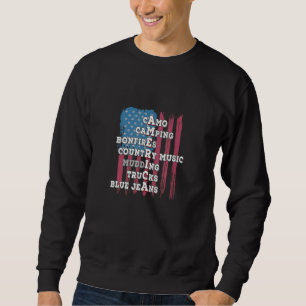 Camo Camping Bonfires Country Mudding Trucks Blue Sweatshirt