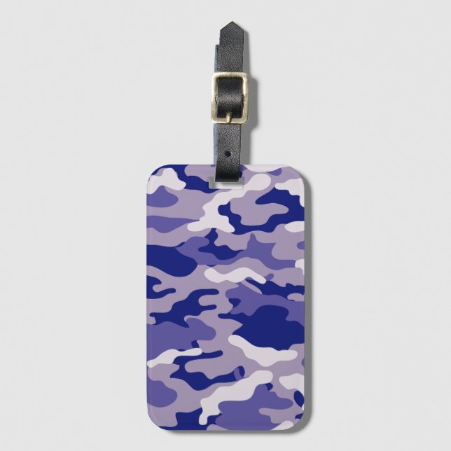 Camo Camping Hunting Blue Camouflage Luggage Tag (Front Vertical)