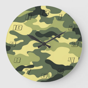 Camo Camping Hunting Green Camouflage Large Clock