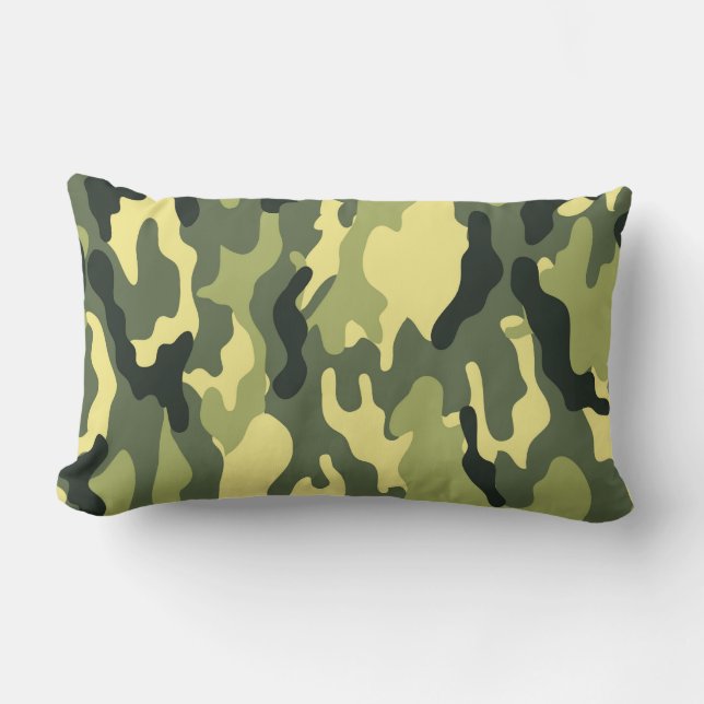 Camo Camping Hunting Green Camouflage Lumbar Pillow (Front)