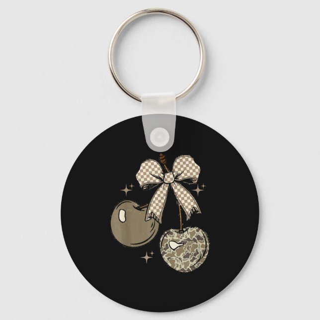 Camo Checkered Cherry Bow, Hunting,checkered Patte Keychain (Front)