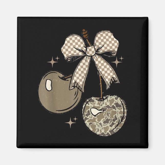 Camo Checkered Cherry Bow, Hunting,checkered Patte Magnet (Front)