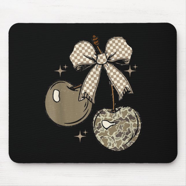 Camo Checkered Cherry Bow, Hunting,checkered Patte Mouse Pad (Front)