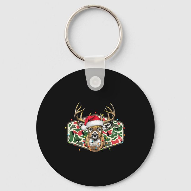 Camo Christmas Santa Deer Hunting Season Holiday O Keychain (Front)
