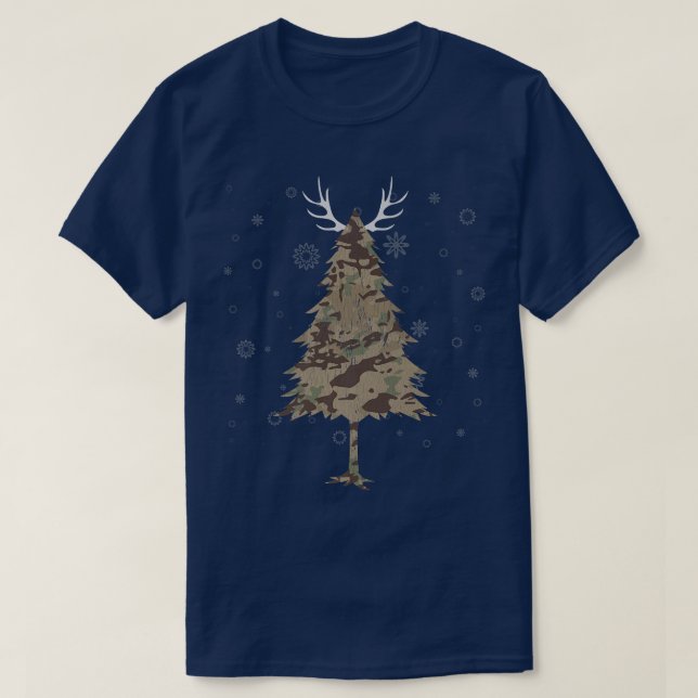 Camo Christmas Tree Snow Graphic Funny Hunting  T-Shirt (Design Front)