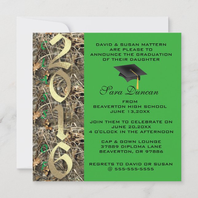 Camo Classic Elegant 2016 Graduation Invitation (Devant)