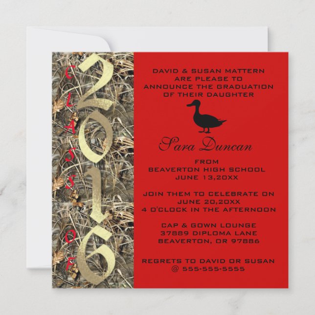 Camo Classic Elegant 2016 Graduation Invitation (Front)