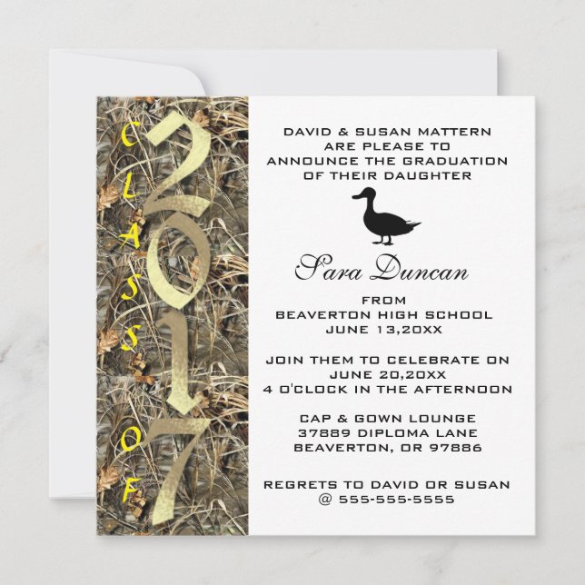 Camo Classic Elegant 2017 Graduation Invitation (Front)