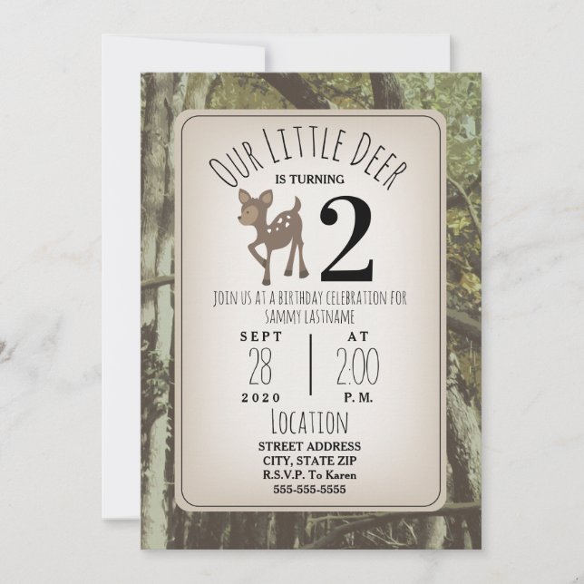 Camo Deer Birthday Invitation (Front)