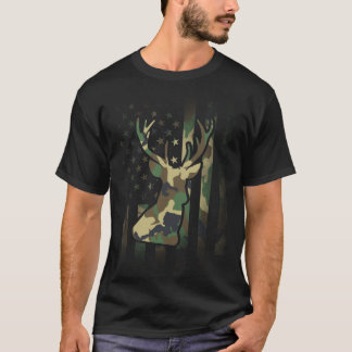 Camo Deer Flag Design for Hunters, Military Dads,  T-Shirt