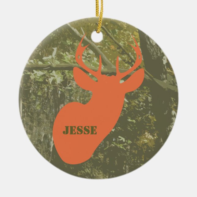 Camo & Deer Head Personalized Ornament (Front)