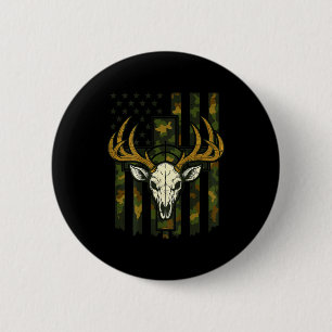 Camo Deer Hunting Elk Skull American Flag Youth Bo 2 Inch Round Button