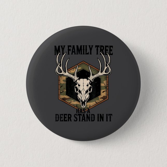 Camo Deer Hunting My Family Tree Has Deer Stand In 2 Inch Round Button (Front)