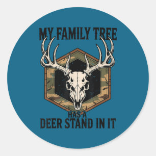 Camo Deer Hunting My Family Tree Has Deer Stand In Classic Round Sticker