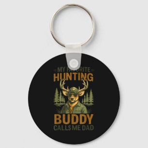 Camo Deer My Favorite Hunting Buddy Calls Me Dad J Keychain