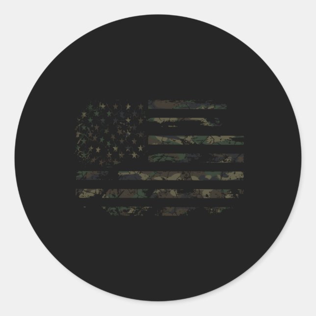 Camo Distressed Usa Flag Classic Round Sticker (Front)
