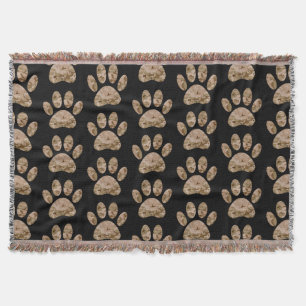 Camo Dog Paw Print Pattern Throw Blanket