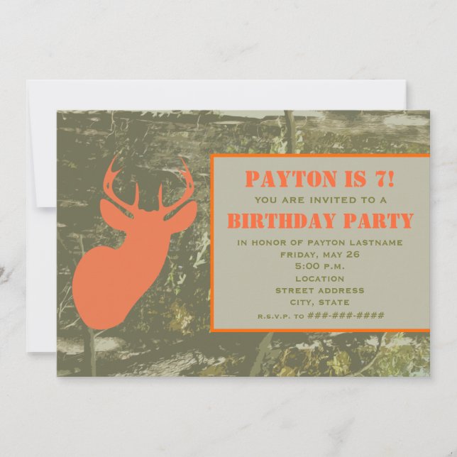 Camo et invitation orange de fête d'anniversaire (Devant)