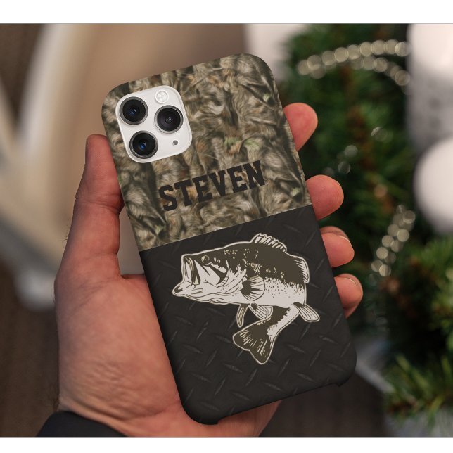 Camo Fish Bass Fishing Men Sports Name Case-Mate iPhone Case (Bass fishing custom camouflage phone case)
