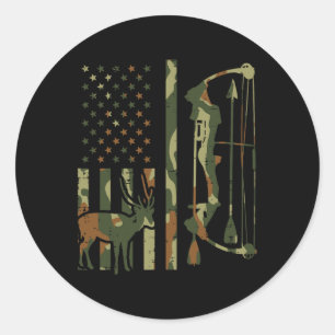 Camo Flag Deer Bow Hunting Patriotic Hunter Dad Ar Classic Round Sticker
