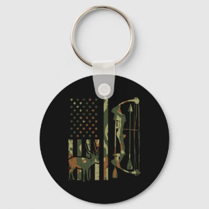 Camo Flag Deer Bow Hunting Patriotic Hunter Dad Ar Keychain