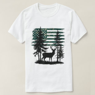 Camo Flag Deer Hunting Forest Silhouette Tee