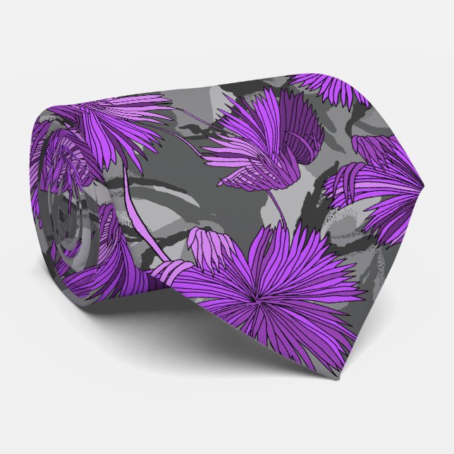 Camo Flowers Floral Grey Two-sided Printed Tie (Rolled)
