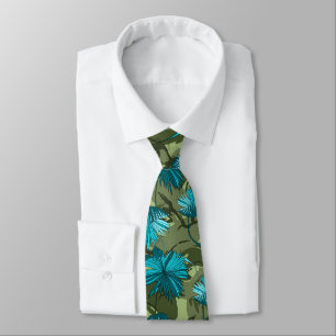 Camo Flowers Floral Olive Two-sided Printed Tie