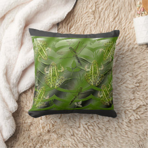 Camo Frogs Dragonflies Throw Pillow