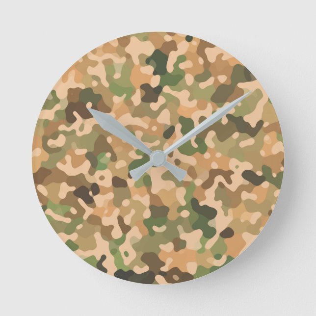 Camo - Green Orange Brown Black Round Clock (Front)