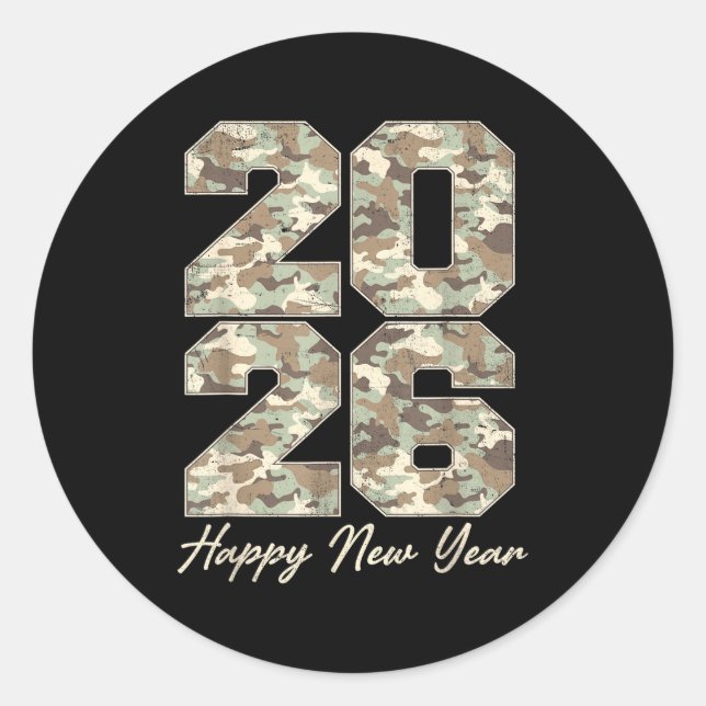 Camo Happy New Year Party 2026 Family Matching Cos Classic Round Sticker (Front)