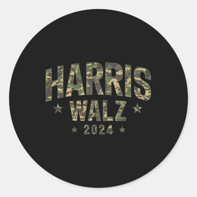 Camo Harris Walz 2024 Election Tim Walz Kamala Cam Classic Round Sticker (Front)