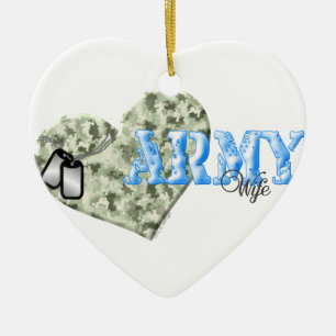 CAMO HEART ARMY WIFE CERAMIC ORNAMENT