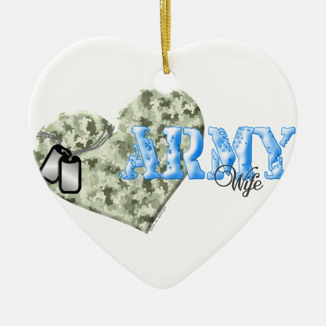 CAMO HEART ARMY WIFE CERAMIC ORNAMENT (Front)