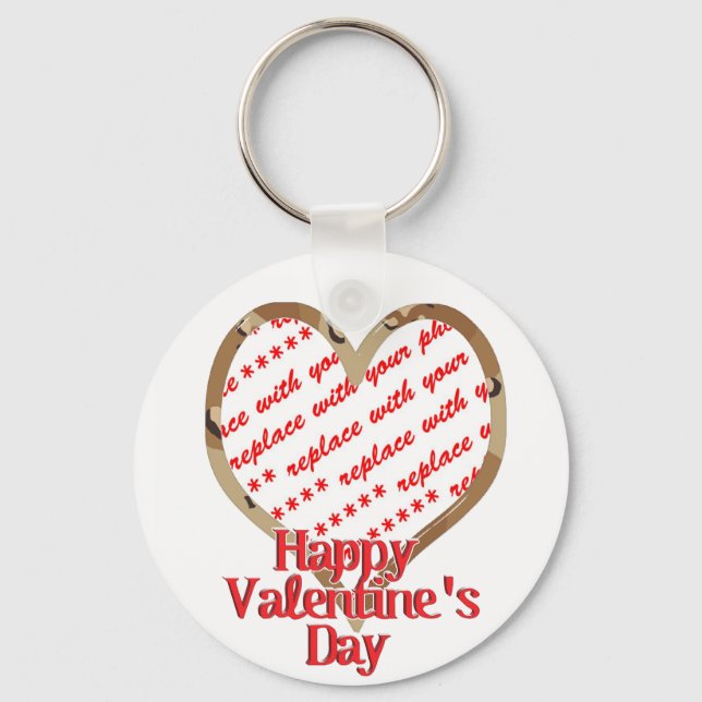 Camo Heart Valentine's Day Photo Frame Keychain (Front)