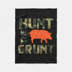Camo Hunt The Grunt Hog Vintage Wild Boar Hunting  Fleece Blanket