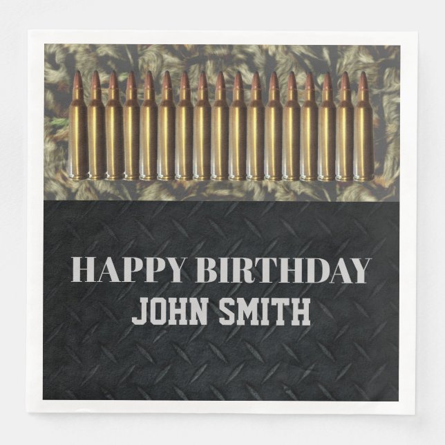 Camo Hunting Ammo Birthday Party Men's Napkins (Front)
