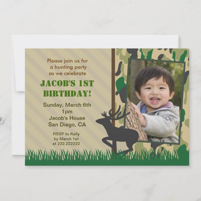 Camo Hunting Photo Birthday invitations (Front)