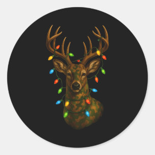 Camo Hunting Reindeer Deer Christmas Holiday Xmas Classic Round Sticker